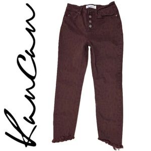 KanCan Victoria Mid-Rise Button Fly Jeans | Burgundy | Size 7 / 27